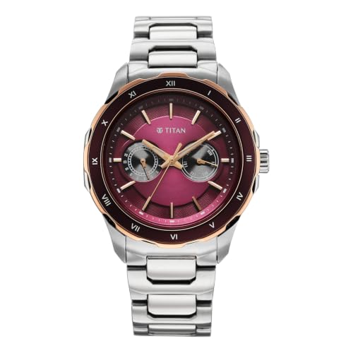 Image of Titan Regalia Opulent VI Men's Dress Watch with Two-Eye Multifunction Panda Dial and Steel Bimetal Strap
