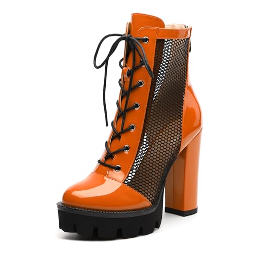 Womens Ankle Boots, Platform Chunky Heel Ankle Booties for Women, Sexy Mesh Sandal Booties with Back Zipper 4.5