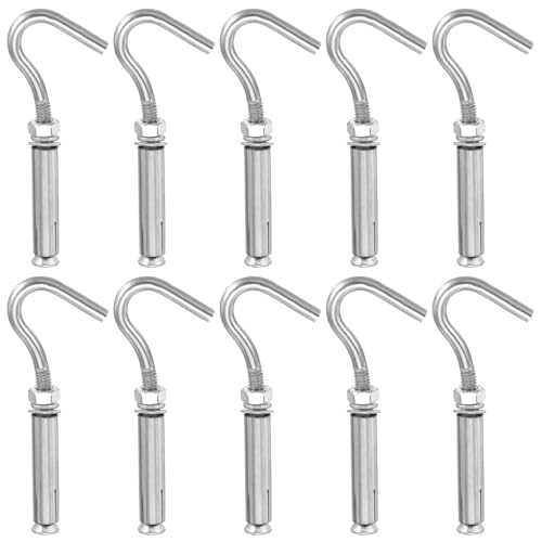 MECCANIXITY Concrete Wall Hook Expansion Hook Open Cup Screw M6x90mm 304 Stainless Steel for Indoor Outdoor Ceiling Concrete Walls Masonry, Pack of 10