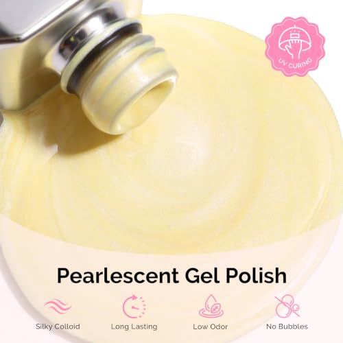 Image of MelodySusie Pastel Yellow Pearl Gel Nail Polish,0.5fl oz Soak Off UV LED Drawing Shimmer Gel Polish Soak Off Swirl Shell Thread Effect Gifts for Women Nail Art Manicure Salon DIY Nail Design-A1905