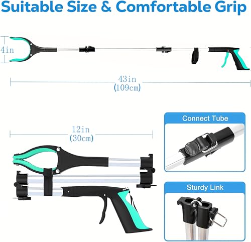 Image of Grabber Reacher Tool - 43 inch Extra Long Foldable Gripper and Reaching Tool - Heavy Duty Pick Up Stick Grabbers for Seniors, Trash, Surgery Recovery Must Haves Gifts (Green-43in)