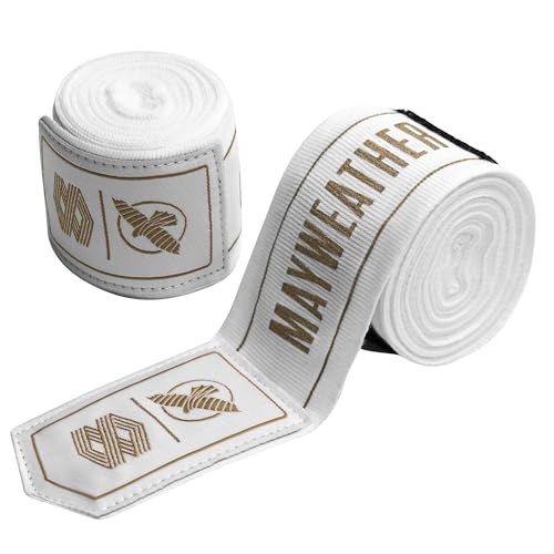 Hayabusa Mayweather Stretch Hand Wraps for Men and Women, 180 inches - White/Gold