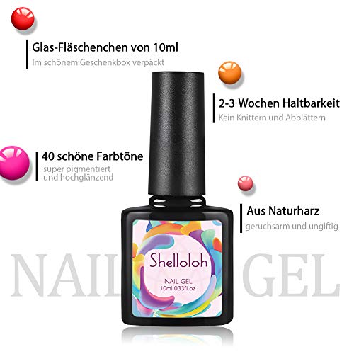 Shelloloh 10 Farben UV Nagellack 10ml UV Gellack Starter Set Top Coat Base Coat Nageldesign Set Farbgel Gel Nägel… – Bild 5