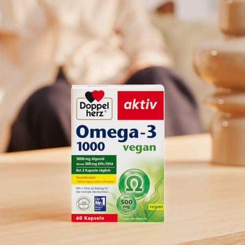 Foto von Doppelherz Omega-3 1000 vegan - Hochdosierte Omega-3-Fettsäuren EPA & DHA aus pflanzlichem Algenöl - 60 kleine & vegane Kapseln