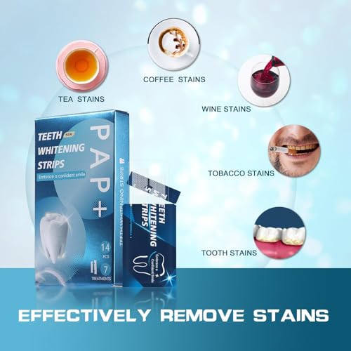 Image of Teeth Whitening Strips - 14 Whitening Strips for Teeth Sensitive, Professional, Fast Remove Smoking, Coffee, Wine Stains, Teeth Whitening Kit Pack of 7 Non-Slip Strips Treatments