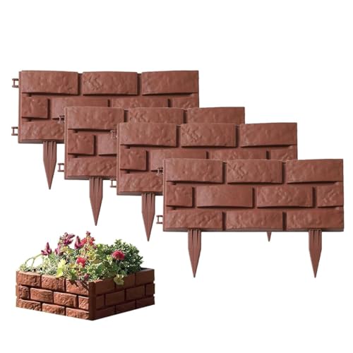 Image of HASTHIP 4Pcs Garden Fence Border, Garden Decor Fencing, Rustic Brick Garden Edging Picket Fence - Connectable Garden Border Fence - Decorative Fence for Garden Lawn, Pathway, Backyard (Brown)