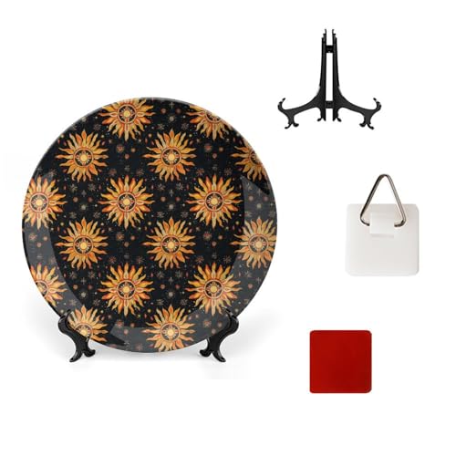 DULAHR Boho Mandala Bone China Decorative Plate Ceramic Decorative Plate Home Wall Decor with Vertical Stand Decorative Plates