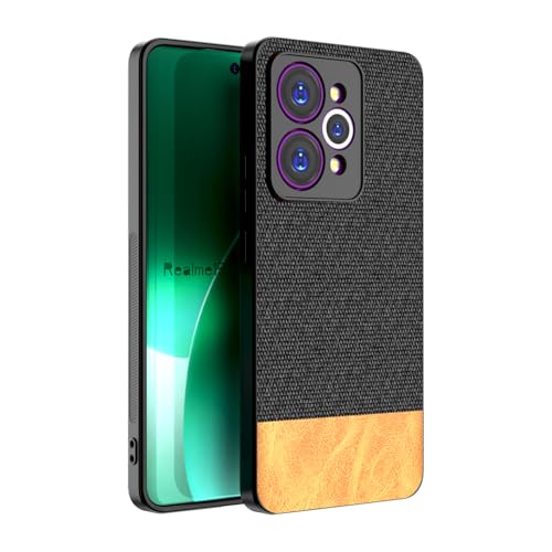 Image of Kapa Soft Fabric & Leather Hybrid Protective Back Cover for Realme 15 Pro 5G | Shockproof Slim Hard Anti Slip Back Case (Black,Brown)