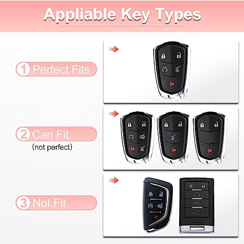 Image of Pangpai Pink Key Fob Cover for Cadillac, Soft TPU Key Case Protection with Bling Keychain Fit for Cadillac Escalade CTS SRX XT5 ATS CT6 5 Buttons Smart Key Case
