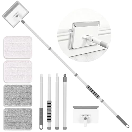 Skirting Board Cleaner with Long Handle 142cm Long Wall Floor Cleaner Mop with 2 Chenille 2 Microfiber Pads