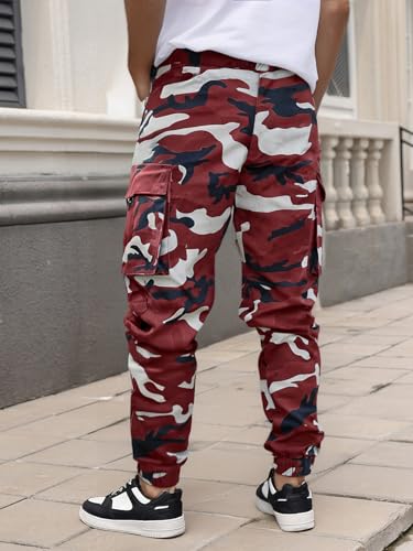 WDIRARA Men's Camo Print Drawstring High Waist Cargo Pants Streetwear Joggers with Pockets2