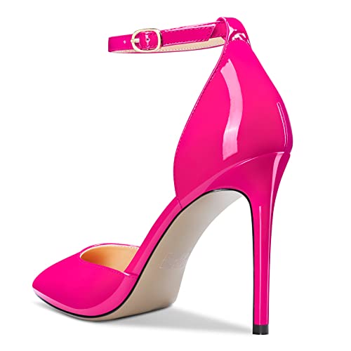 Aachcol Women Stiletto High Heel Pumps Ankle Strap Two-Piece Pointed Toe Dress Shoes Office Party Wedding Patent 4 Inch3