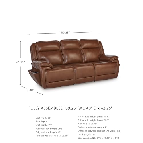 Image of Signature Design by Ashley Healy Pier Power Reclining Sofa, Zero Gravity Recliner with Adjustable Headrest, Leather and Faux Leather Upholstery, Chocolate Brown
