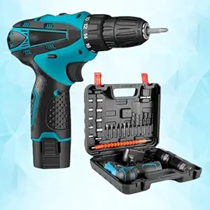 XTOOLS Cordless Screw Driver/Drill With Soft Grip,12V,18 Torque Setting, 2 Modes, Variable Speed, Forward & Reverse,27 Accessories,2 Battery, Adapter, Home DIY & Professional, Blue & Black