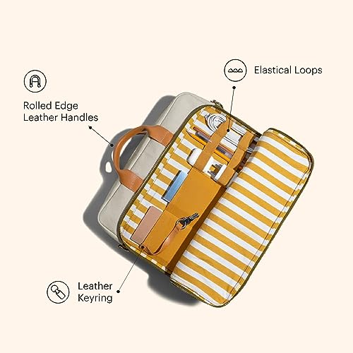 Image of DailyObjects 100% Cotton Canvas Commute Laptop Messenger Bag for Men & Women | Travel Shoulder Handbag With Trolley Sleeve | Metal Zip Closure | Leather Handles | Padded Laptop Compartment For 14 inch