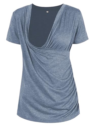 Image of Liu & Qu Womens Maternity Nursing Tops Short Sleeve Breastfeeding Shirts Heather V Neck Clothes