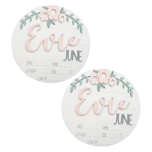 Sosoport 2Pcs Round Birth Announcement Sign Newborn Photo Prop for Shower Gender Reveal Milestone Records Plaque for Birth Details and Keepsake