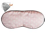 MSSilk Breathable Pure Mulberry Silk Sleep Eye Mask with Bonus Ear Plugs and a Carry Pouch (Light Pink With White Dots)