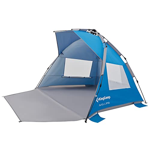 KingCamp Beach Tent Pop Up 3-4 Person Beach Canopy Tent Sun Shade 10s Easy Set Up Windproof Beach Tent Sun Shelter with Extendable Floor Beach Outdoor UPF50+ Sun Protection Portable Beach Tent