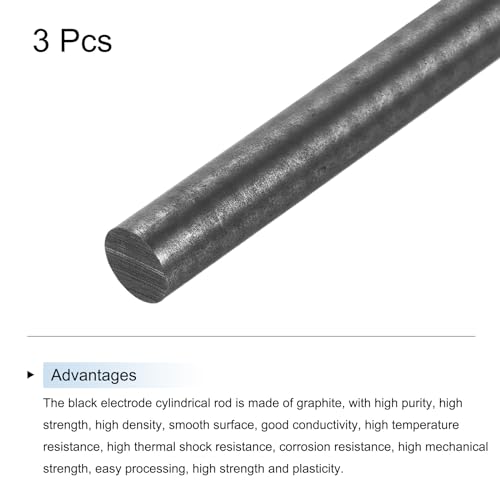 QUARKZMAN Graphitstab, Graphitrührstab Zylinderstab Kohlestab 305x9mm Schwarz für Elektrode, Schmelzen, Gießen, Schmelztiegel, Packung mit 3 Stück