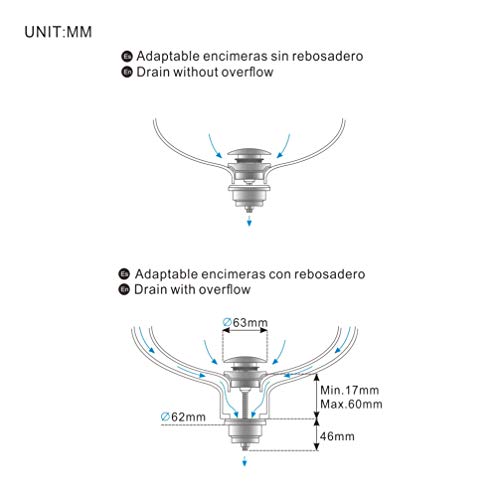 Ibergrif M20509, Universal Ablaufgarnitur Ventil für Waschbecken, mit Überlauf, Chrom, Silber