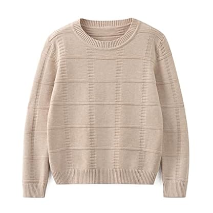 Curipeer Boys' Girls' Sweater Fall Solid Color Plaid Kids Crew Neck Pullover Winter