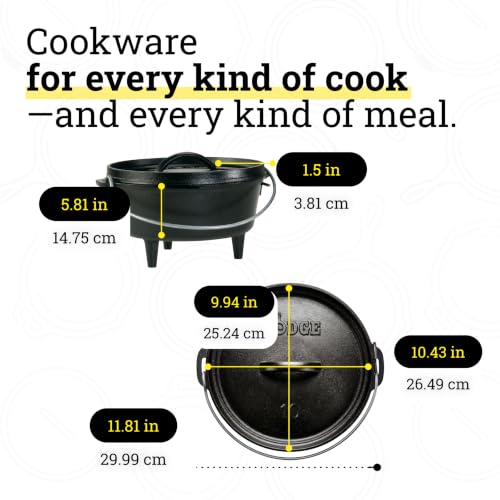 Image of Lodge Seasoned Cast Iron Camp Dutch Oven with Lid - 5 Quart - Dual Handles - Seasoned Cast Iron Cookware with Steel Handle & Strong Lid for Heavy- Duty Camping Cookware