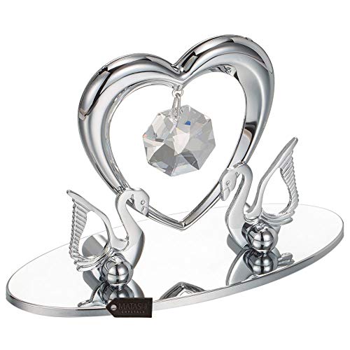 Matashi Chrome Plated Loving Swans With Heart Figurine Table-Top Ornament | Best Love Gifts For Her On Valentine's Day, Mother's Day, Anniversary, Christmas, Birthday #TOP3