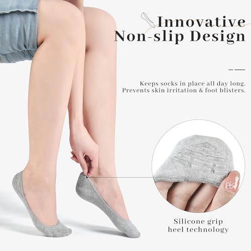 Image of RYI 6 Pairs Cotton Ultra No Show Socks Womens - Non Slip, Loafer Socks For Flats