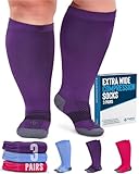 Doctor's Select 3 Pairs Plus Size Compression Socks Wide Calf - Up to 6XL | 20-30 mmHg Compression Socks for Women Wide Calf | Pink, Purple, Blue