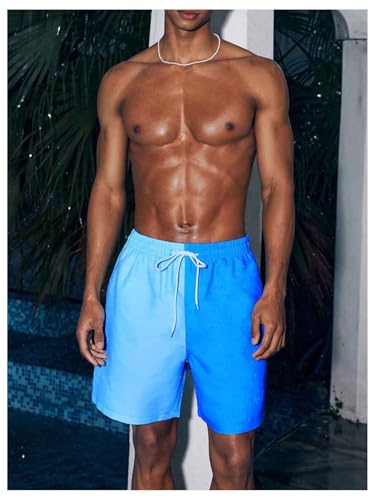 WDIRARA Men's Color Block Swim Trunks Drawstring Waist Beach Shorts with Pockets4