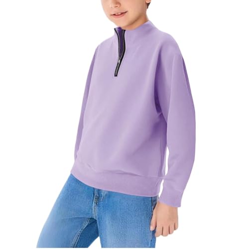 Boys Half Zipper Sweatshirts Cute Trendy Fall Pullover Tops for Youth Long Sleeve Sweater Workout School Sport Clothes Purple