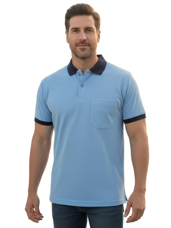 saiksa Men's Regular Fit Polo T-Shirt Half Sleeve with Contrast Collar & Pocket | Comfortable and Stylish, Perfect for Men & Boys-picture-38
