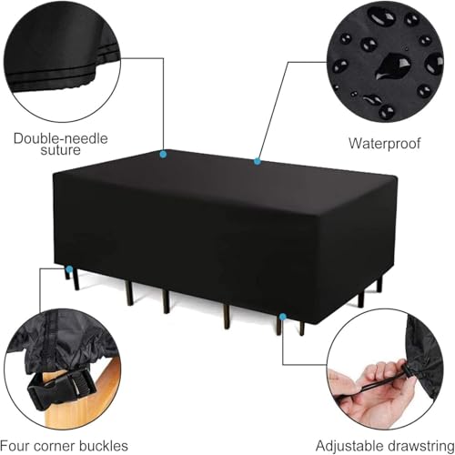 Pokrowiec na meble ogrodowe, wodoodporna tkanina Oxford 420D, wiatroszczelna i odporna na promieniowanie UV, ochrona do rattanowych mebli ogrodowych 240 x 200 x 90 cm