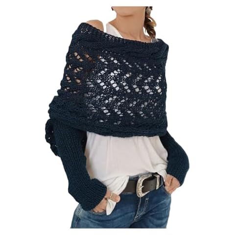 wekunro Scarf with Sleeves, Knitted Cable Wrap, Crochet Shrugs for Women, Knitted Wrap, Sweater Scarf Wrap with Sleeves for Women (Black) Cover