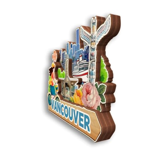 Imán 3D madera Vancouver Canadá para refrigerador miniatura 4