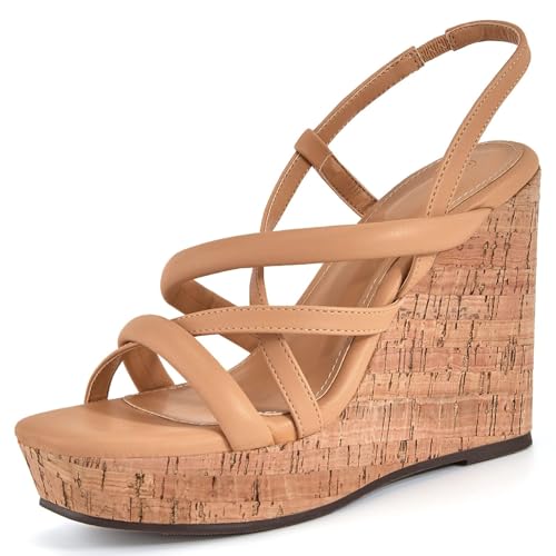 Image of Coutgo Women Platform Wedge Sandals Cork Slingback Wedges Espadrilles Heels Summer Shoes