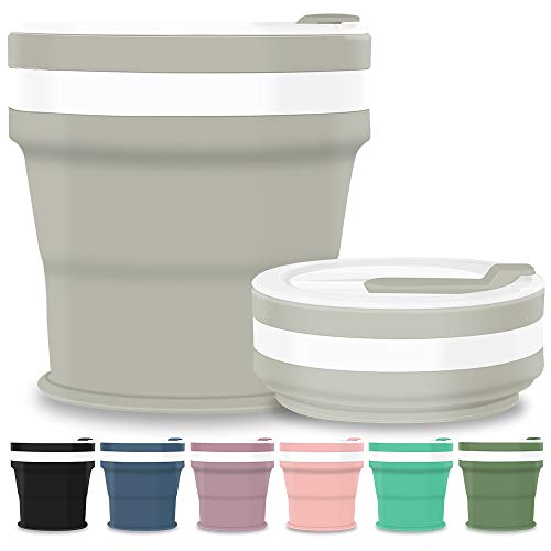 Silicone Collapsible Cup, Foldable Camping Cup, Reusable Travel Coffee Cup with Lids, Portable