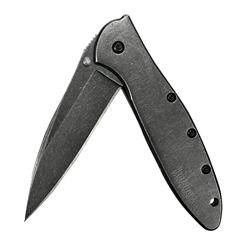 Image of Kershaw Leek, BlackWash Pocket Knife (1660BLKW); 3 Sandvik 14C28N Steel Blade, 410 Stainless Steel Handle, BlackWash Finish, SpeedSafe Assisted Open, Frame and Tip Locks, Reversible Pocketclip; 3 OZ