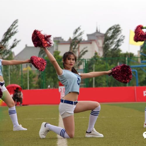 Image of baotongle 12 PCS Cheerleading Squad Spirited Fun Poms Pompoms Cheer Costume Accessory for Party Dance Sports