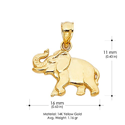 14K Yellow Gold Elephant Charm Pendant with 1.2mm Singapore Chain Necklace3