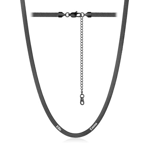 Custom4U Personalized Herringbone Necklace for Women 14K Gold Plated Choker Necklace Stainless Steel Snake Chain Custom Engraved 1-5 Names Adjustable