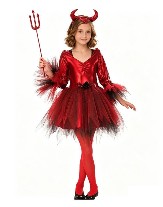 Girls Devil Costume Halloween, Devil Fancy Dress Costume 2 PCS Set