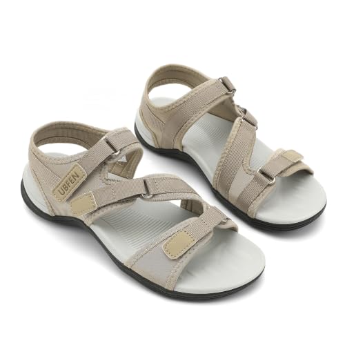 Image of UBFEN Womens Hiking Water Sport Sandals with Arch Support | 3 Adjustable Straps, Cushioned Footbed, Non-Slip, Comfortable Walking for Athletic Outdoor Summer Beach
