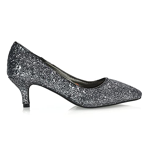 Womens-Glitter-Pointed-Shoes-Ladies-Slip-On-Low-Heel-Party-Courts-Pumps-Size-3-8
