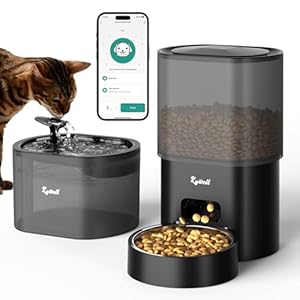 Automatic Cat Feeder and Water Fountain, Rywell App Control 3L Timed Cat Food Dispenser and 85oz/2.5L Automatic Water Dispenser with Quiet Pump, Dual Power Supply Pet Feeder Set with Voice Recorder