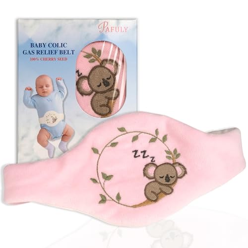Image of Pafuly Baby Colic Gas and Upset Stomach Relief for Newborns-100% Cherry Seed-Heated Tummy Wrap-Colic Baby Swaddling Belt for Natural Relief–Soothing and Calming (Pink)