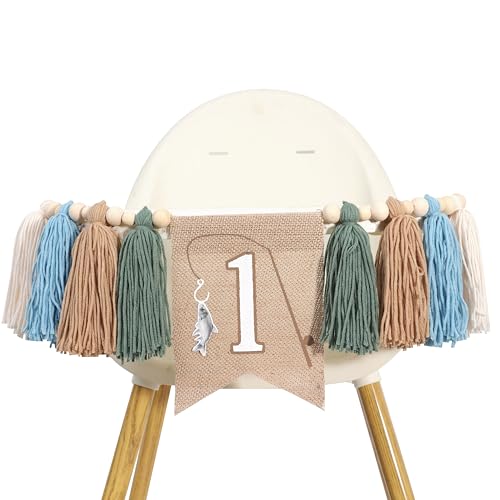 Image of Fishing One Birthday High Chair Banner - Fishing Themed First Birthday Banner, 8 Inches x 12 Inches