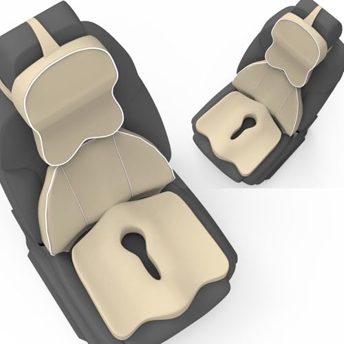 Image of Neckrest Back Support or Orthopaedic Cushion for Long Sitting with Ergonomic Design Made by High Density Memory Foam Used for Car or Office Chairs. (Royal Beigh, Spine Support)