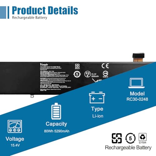 Image of RC30-0248 Laptop Battery Replacement for Blade 15 2018 i7-8750H RZ09-02386E91 RZ09-02385W71-R3W1 RZ09-0288 RZ09-0301 RZ09-03017 Series RZ09-02385 15.4V 80Wh 5290mAh